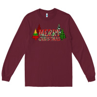 Burgundy merry christmas glitter plaid trees Long Sleeve Tee - AdoDesignShop