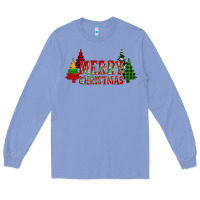 Colony Blue merry christmas glitter plaid trees Long Sleeve Tee - AdoDesignShop
