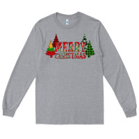 Heather Grey merry christmas glitter plaid trees Long Sleeve Tee - AdoDesignShop