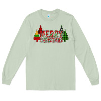 Matcha merry christmas glitter plaid trees Long Sleeve Tee - AdoDesignShop
