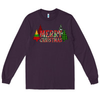 Plum merry christmas glitter plaid trees Long Sleeve Tee - AdoDesignShop