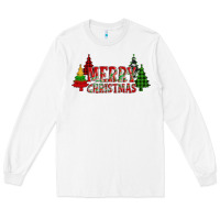White merry christmas glitter plaid trees Long Sleeve Tee - AdoDesignShop