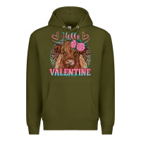 Army Green hello valentine highland cow Premium Hoodie - RanaPortraitStore