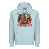Blue Mist hello valentine highland cow Premium Hoodie - RanaPortraitStore