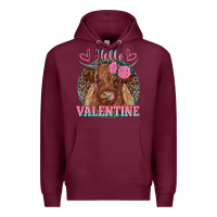 Burgundy hello valentine highland cow Premium Hoodie - RanaPortraitStore
