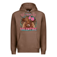 Chestnut hello valentine highland cow Premium Hoodie - RanaPortraitStore