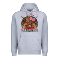 Heather Grey hello valentine highland cow Premium Hoodie - RanaPortraitStore