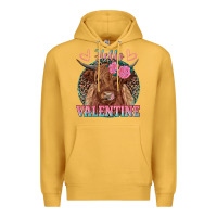 Mustard hello valentine highland cow Premium Hoodie - RanaPortraitStore