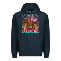 Navy hello valentine highland cow Premium Hoodie - RanaPortraitStore
