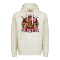 Oatmeal Heather hello valentine highland cow Premium Hoodie - RanaPortraitStore