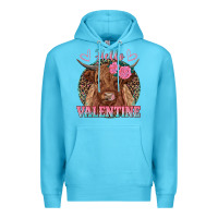 Ocean Blue hello valentine highland cow Premium Hoodie - RanaPortraitStore