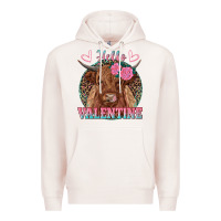Pale Pink hello valentine highland cow Premium Hoodie - RanaPortraitStore