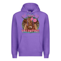 Purple hello valentine highland cow Premium Hoodie - RanaPortraitStore