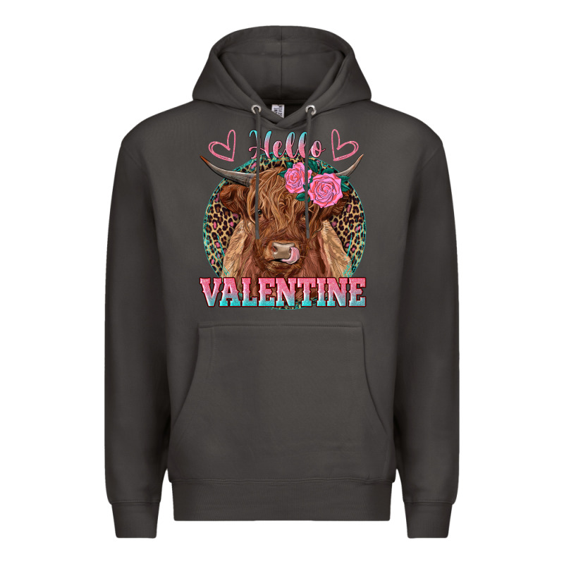 Hello Valentine Highland Cow Premium Hoodie by RanaPortraitStore | Teevron