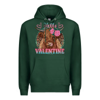 Sports Green hello valentine highland cow Premium Hoodie - RanaPortraitStore