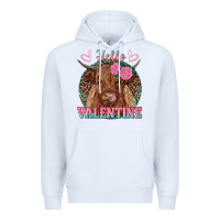 White hello valentine highland cow Premium Hoodie - RanaPortraitStore