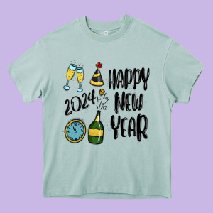 Happy New Year 2024 Heavy Core Tee Designed By Maliassmallbusiness