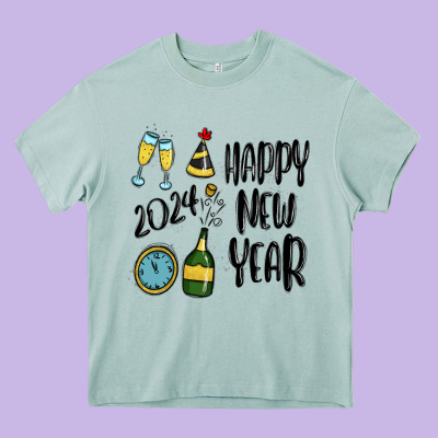Happy New Year 2024 Heavy Core Tee Designed By Maliassmallbusiness