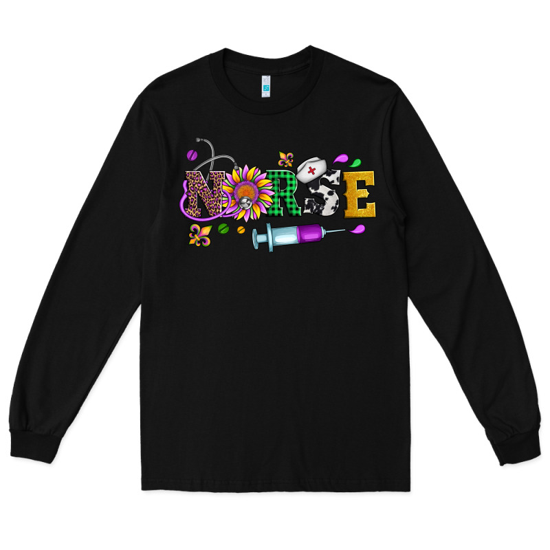 Mardi Gras Nurse Leopard Cowhide Glitter Long Sleeve Tee by Artiststas | Teevron