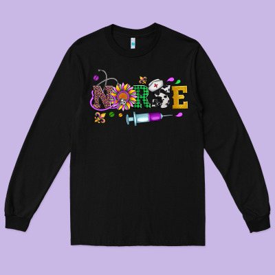 Mardi Gras Nurse Leopard Cowhide Glitter Long Sleeve Tee Designed By Artiststas