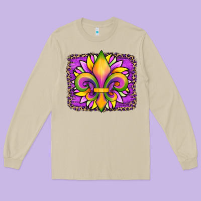 Mardi Gras Fleur De Lis Sunflower Leopard Long Sleeve Tee Designed By Artiststas