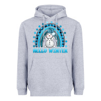 Heather Grey hello winter rainbow with snowman bbs Heavyweight Hoodie - BundleAndBundleShop