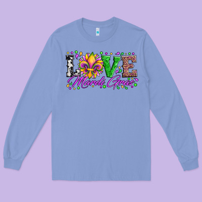 Love Mardi Gras Fleur De Lis Sunflower Leopard And Beads Long Sleeve Tee Designed By Artiststas