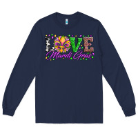 Navy love mardi gras fleur de lis sunflower leopard and beads Long Sleeve Tee - Artiststas