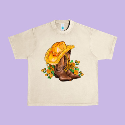 Yellow  Cowgirl And Roses Urban Heavy Tee Designed By Adodesignshop