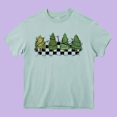 Christmas Checkered Trees Heavy Core Tee Designed By Maliassmallbusiness