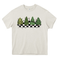 Cream christmas checkered trees Heavy Core Tee - MaliasSmallBusiness