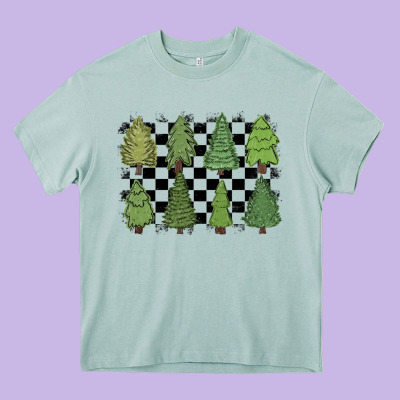 Checkered Trees Heavy Core Tee Designed By Maliassmallbusiness