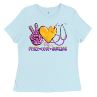 Baby Blue peace love nursing Ladies Tee - AdoDesignShop