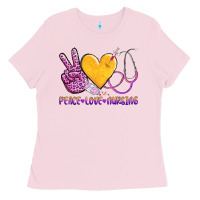 Bubblegum Pink peace love nursing Ladies Tee - AdoDesignShop