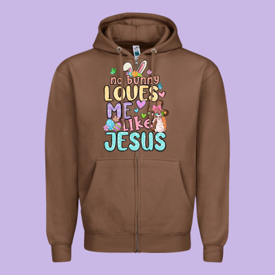 No Bunny Loves Me Like Jesus Zipper Hoodie Designed By Maliassmallbusiness