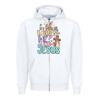 White no bunny loves me like jesus Zipper Hoodie - MaliasSmallBusiness