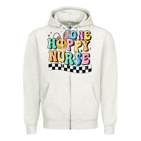 Oatmeal Heather one happy nurse Zipper Hoodie - MaliasSmallBusiness