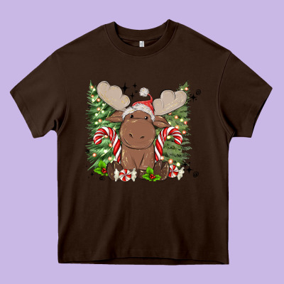 Christmas Reindeer Heavy Core Tee Designed By Maliassmallbusiness