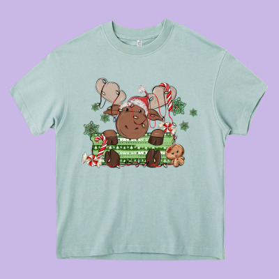 Christmas Reindeer Heavy Core Tee Designed By Maliassmallbusiness
