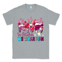 Heather Grey in october we wear pink cancer ribbon with teeth Classic Tee - AdoDesignShop