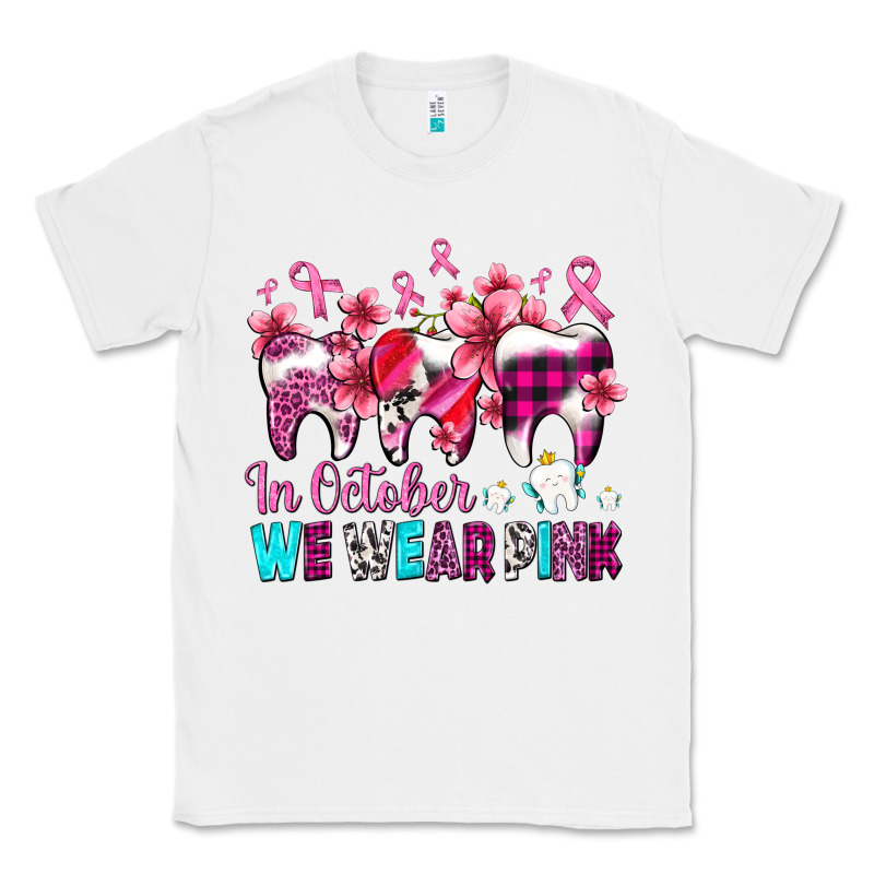 In October We Wear Pink Cancer Ribbon With Teeth Classic Tee by AdoDesignShop | Teevron
