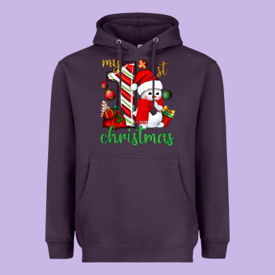 My 1 St Christmas With Cute Snowman Bbs Heavyweight Hoodie Designed By Bundleandbundleshop
