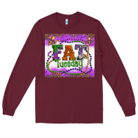 Burgundy fat tuesday fleur de lis and mardi gras beads Long Sleeve Tee - Artiststas