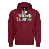 Burgundy teacher bunny Zipper Hoodie - MaliasSmallBusiness
