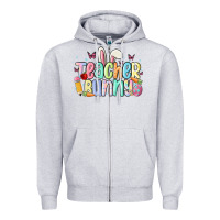 Heather Grey teacher bunny Zipper Hoodie - MaliasSmallBusiness