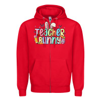 Red teacher bunny Zipper Hoodie - MaliasSmallBusiness