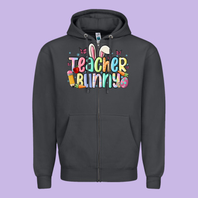Teacher Bunny Zipper Hoodie Designed By Maliassmallbusiness