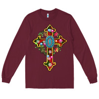 Burgundy christmas cross Long Sleeve Tee - AdoDesignShop