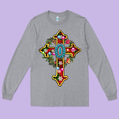 Christmas Cross Long Sleeve Tee Designed By Adodesignshop