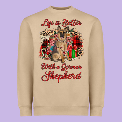 Christmas Life Is Better With A German Shepherd Heavyweight Sweatshirt Designed By Jahusdesignshop